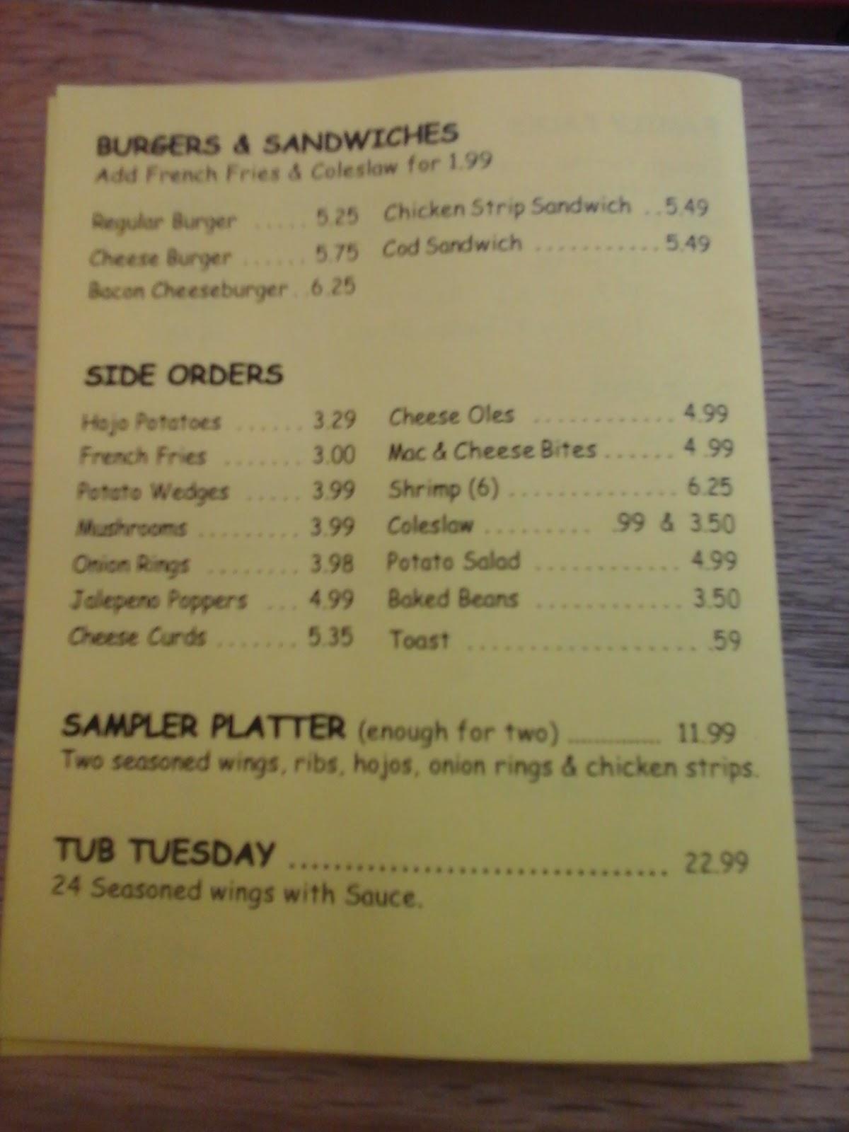 Menu at Wing Joint BBQ, Blaine