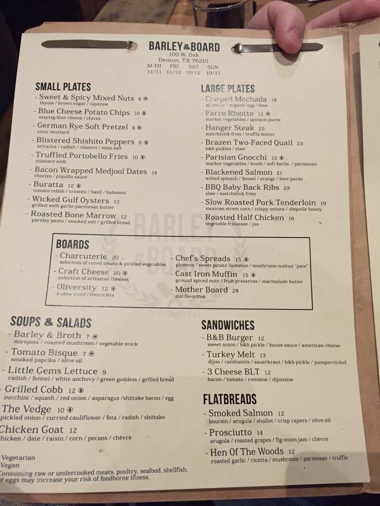 Menu at Barley & Board, Denton