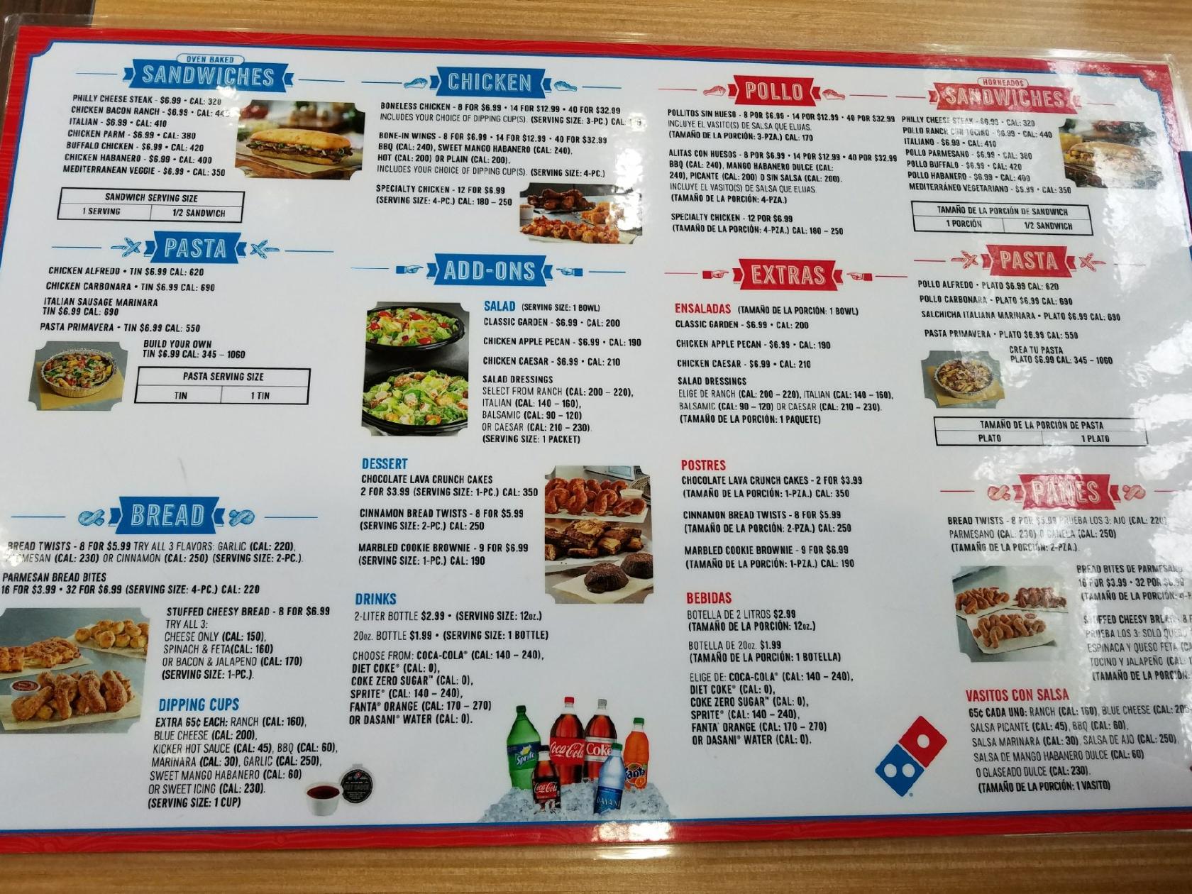 Menu at Domino's Pizza pizzeria, Olympia, Harrison Ave NW