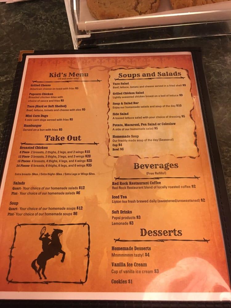 Menu at Red Rock restaurant, Wall