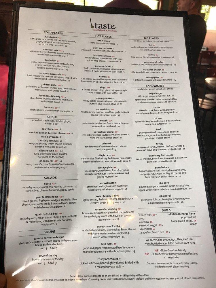 Menu at Taste restaurant, South Haven