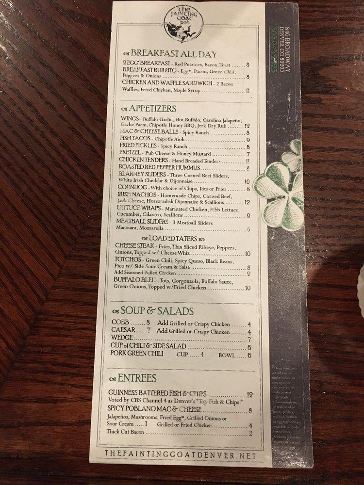 Menu at The Fainting Goat pub & bar, Denver