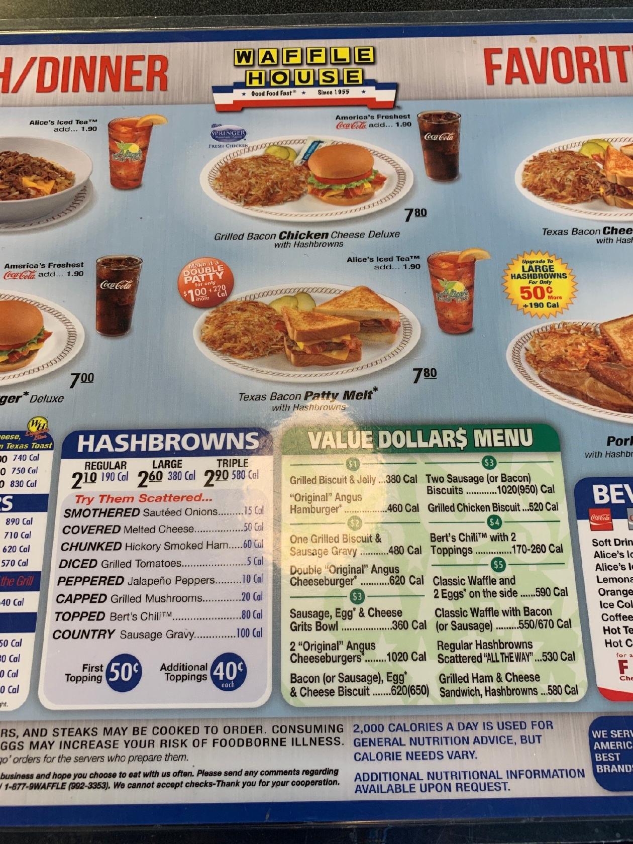 Menu at Waffle House restaurant, Kingsland, E King Ave