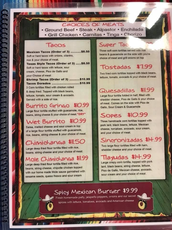 Menu at El Guacamole restaurant, Pine Plains