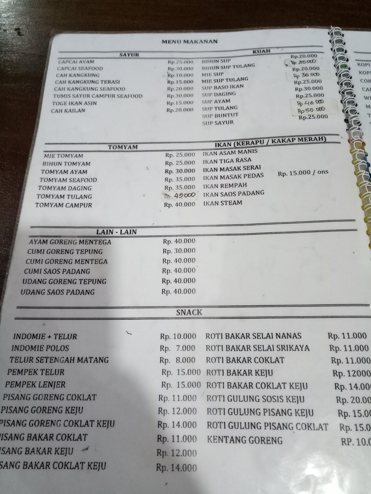 Menu at Kedai Ketapang restaurant, Sungai Liat