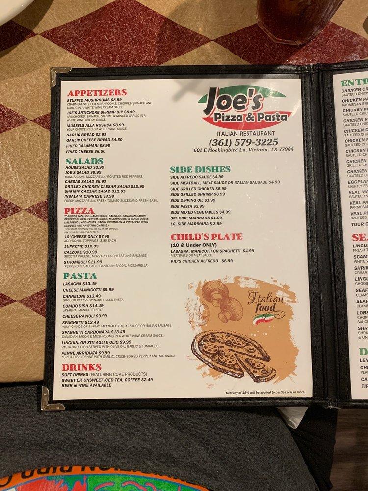 Menu at Joe's Pizza & Pasta pub & bar, Victoria