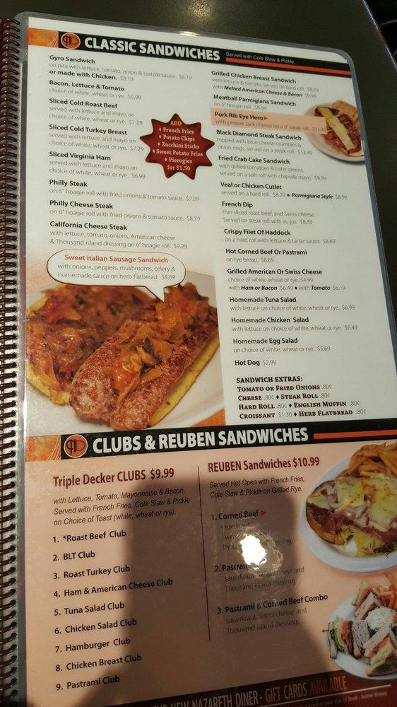 Menu at Nazareth Diner restaurant, Nazareth