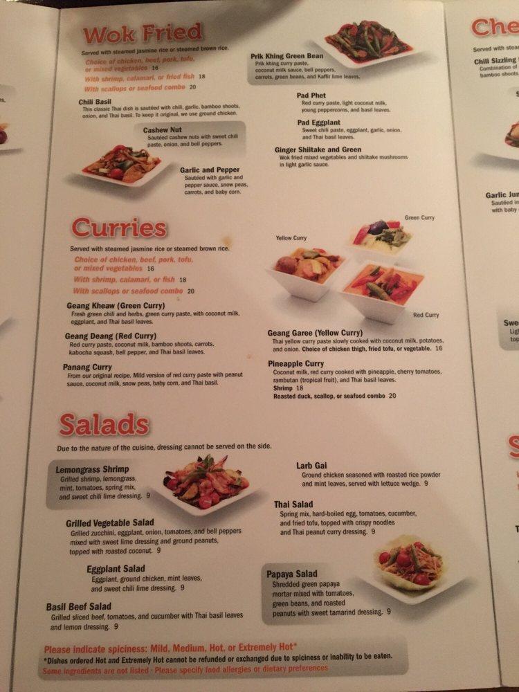Menu at Basil Thai Restaurant, Paso Robles