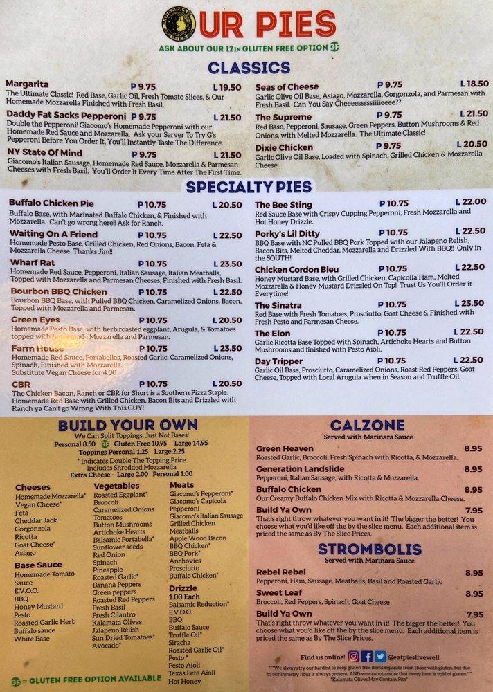 Menu at Pandora's Pies pizzeria, Elon