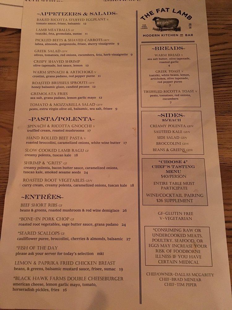 Menu at The Fat Lamb Modern Kitchen & Bar, Louisville