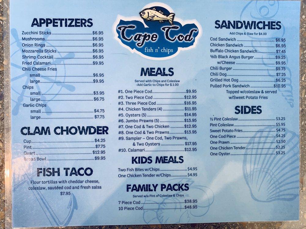 Menu at Cape Cod Fish N' Chips restaurant, Cotati