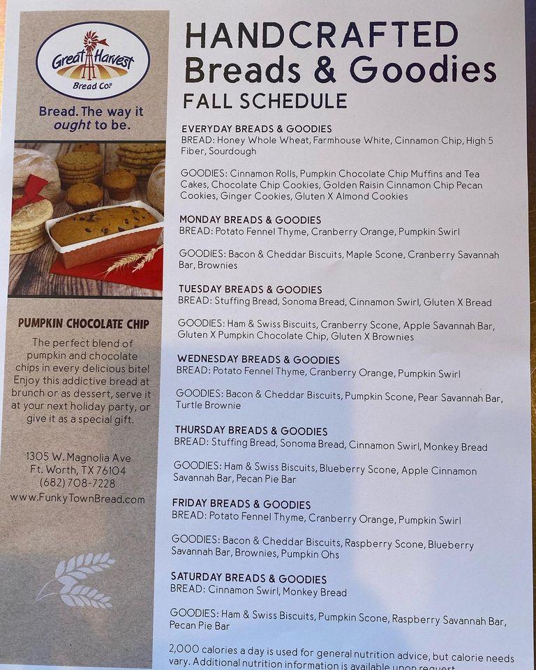 Menu at Great Harvest Bread Co. Fort Worth cafe, Fort Worth