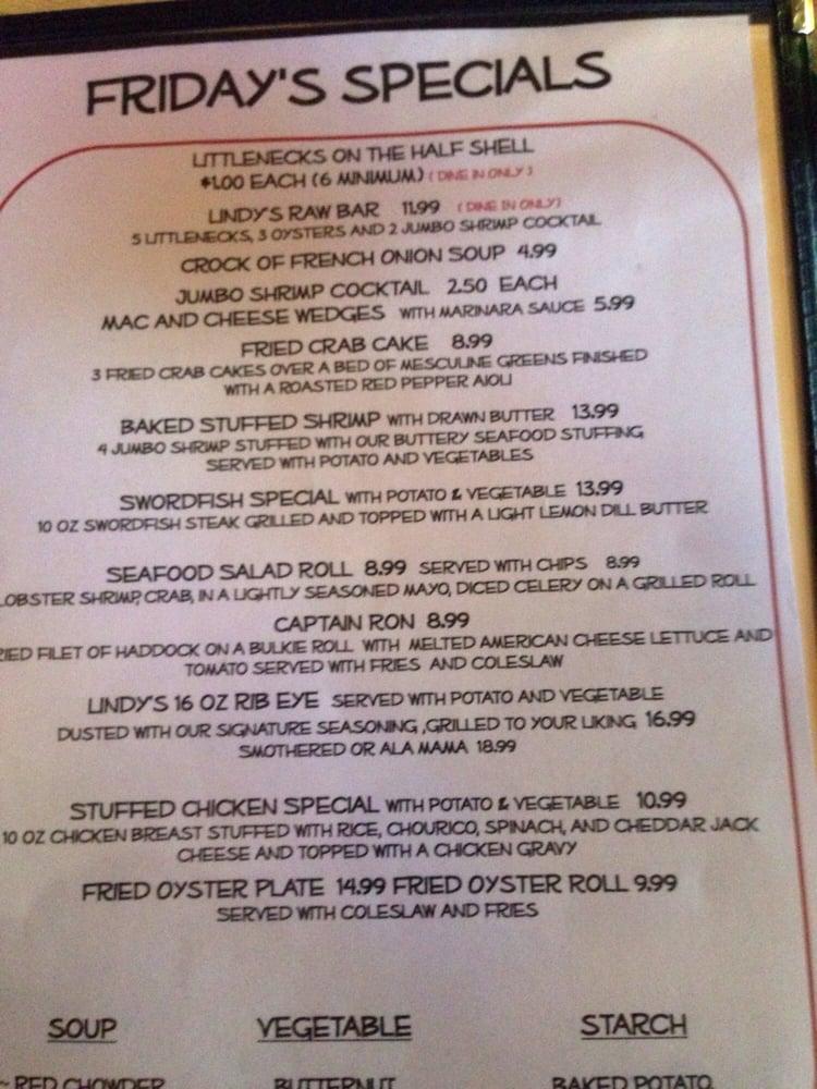 Menu at Lindy's Tavern pub & bar, North Smithfield