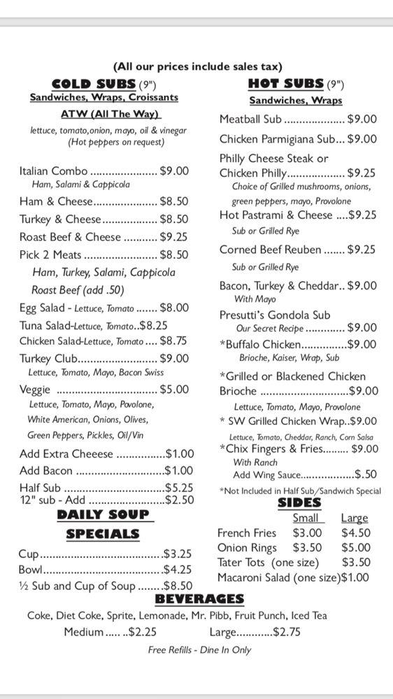 Menu at Presutti's Italian Subs restaurant, Fort Pierce