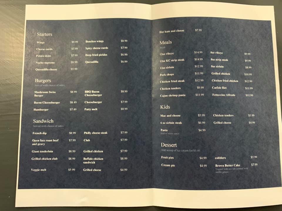 Menu at The Bluff restaurant, Wathena