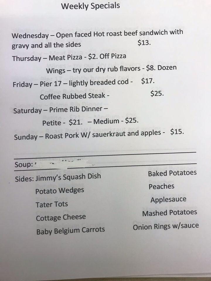 Menu at The Wheel Inn steakhouse, USA