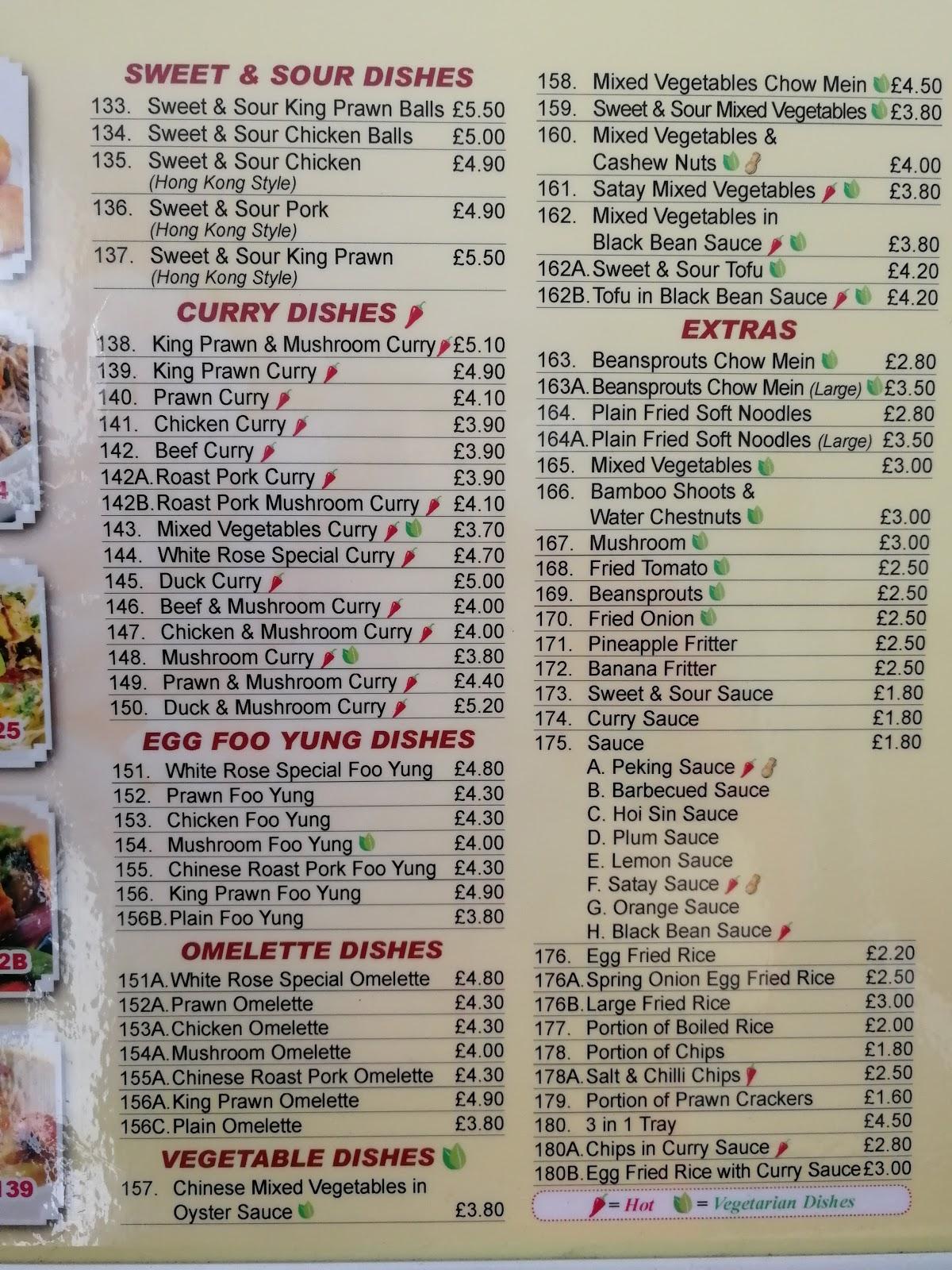 Menu at The White Rose fast food, Stourbridge