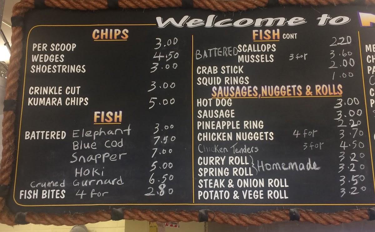 Menu at Noddy's Fish 'n' Chips restaurant, Woodend