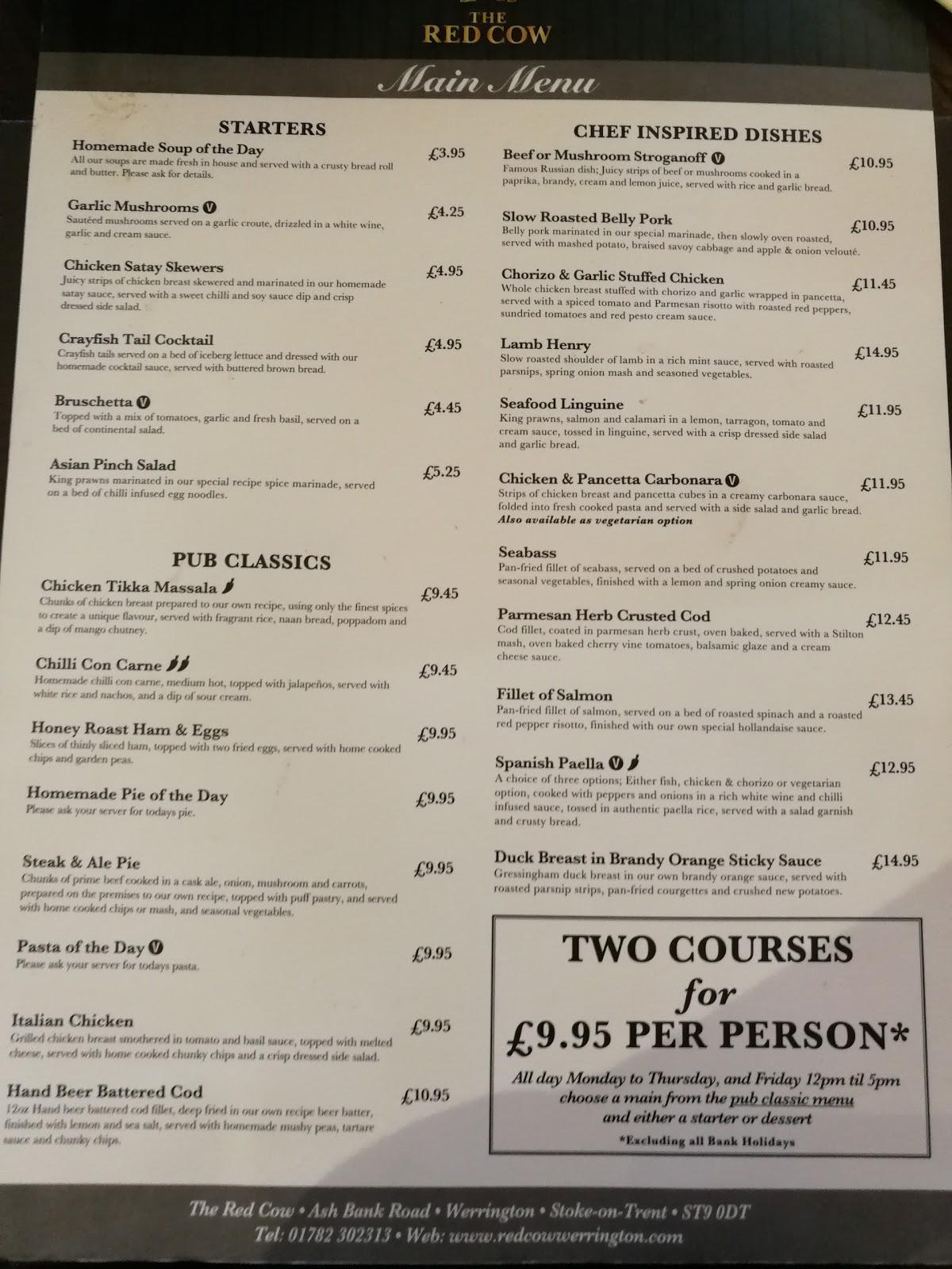 Menu at The Red Cow pub & bar, StokeonTrent