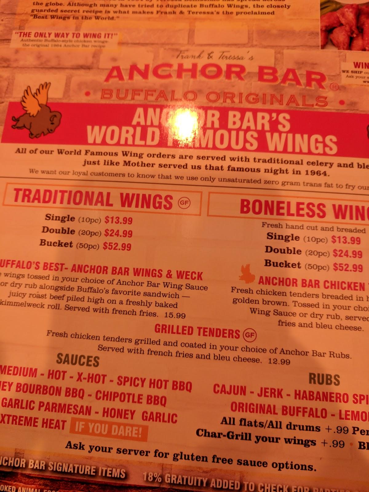 Menu at Anchor Bar Frederick, Frederick