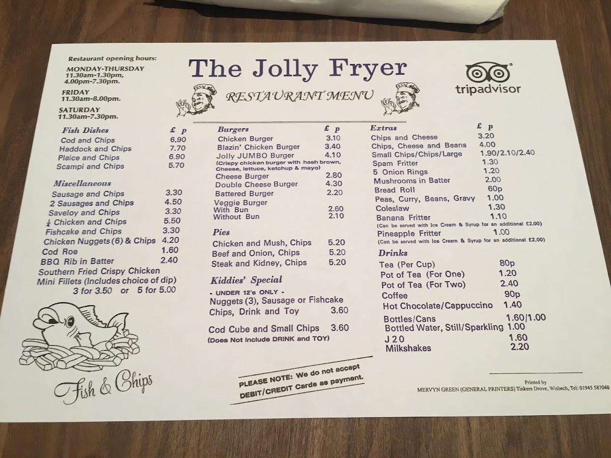 Menu at The Jolly Fryer restaurant, Wisbech