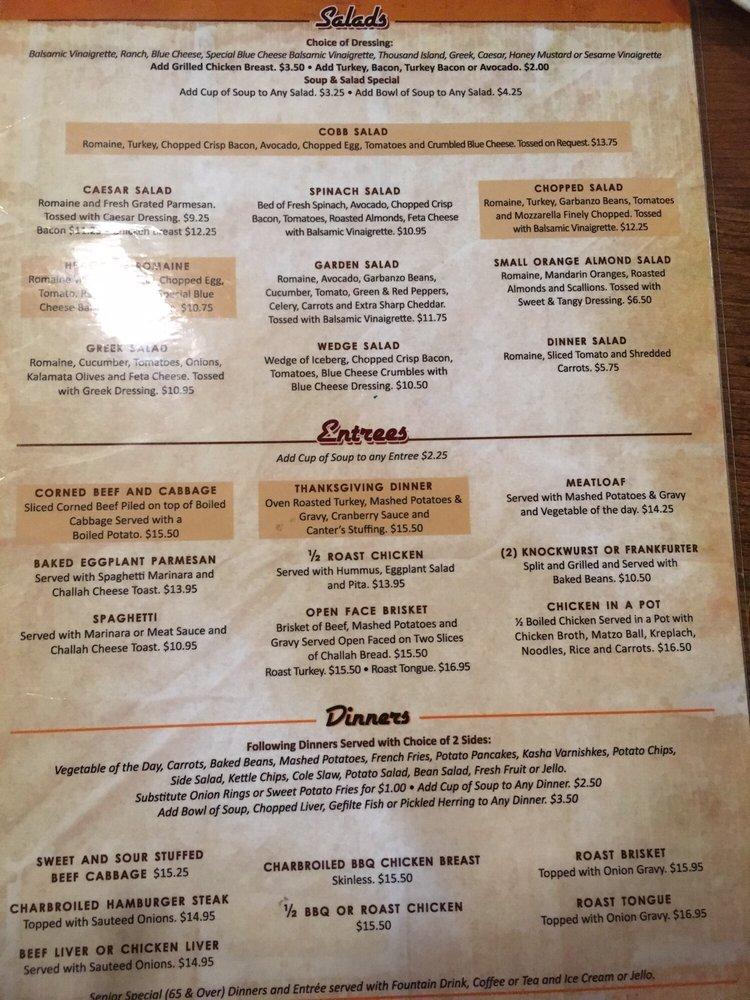 Menu at Canter's Deli restaurant, Los Angeles