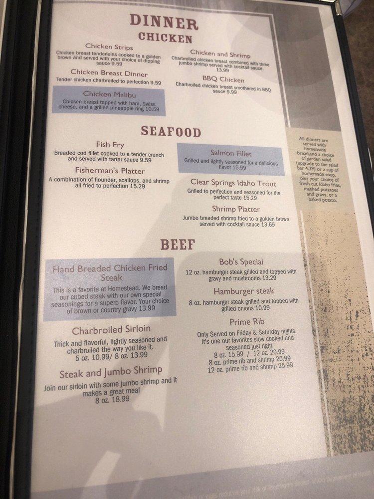 Menu at Homestead Family Restaurant, Blackfoot