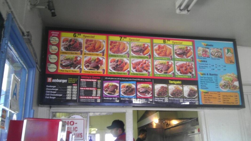 Menu at Johnny's Shrimp Boat restaurant, Los Angeles