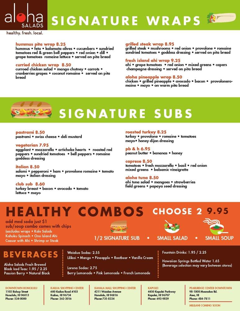 Menu at Aloha Salads restaurant, Honolulu, Waialae Ave 7050