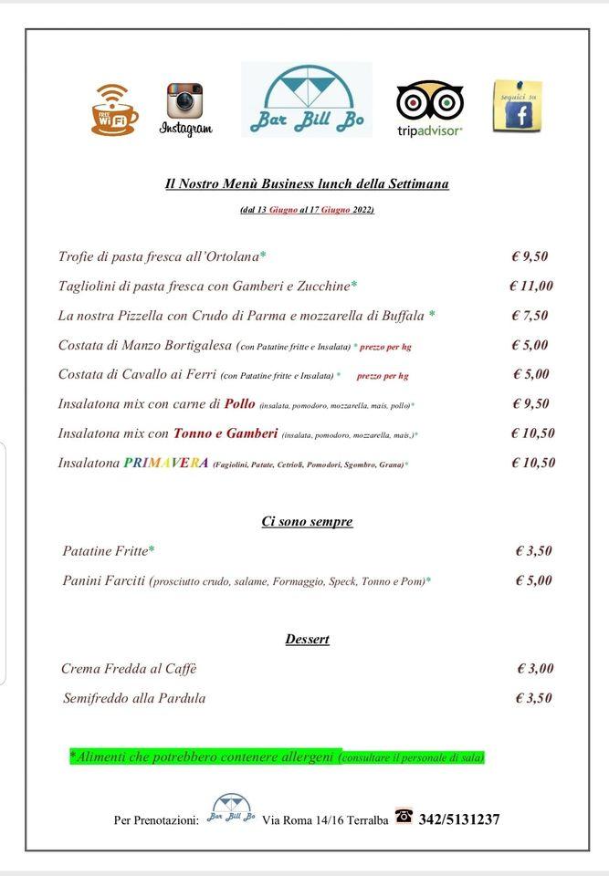 Menu di Bar Bill Bo Terralba 