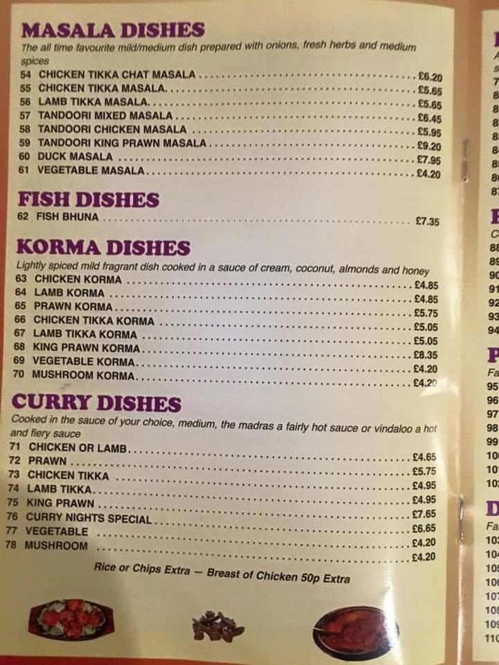 Menu at Curry House restaurant, Ystalyfera