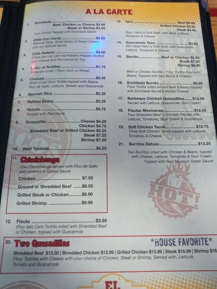 Carta del pub y bar El Paso, Raceland