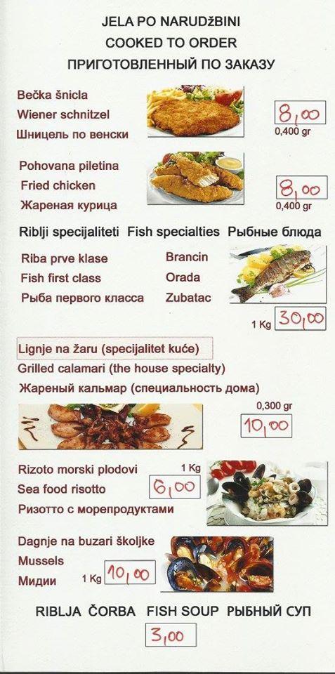 Menu at Konoba Zlatni Gusar restaurant, Montenegro, Donji stoliv bb