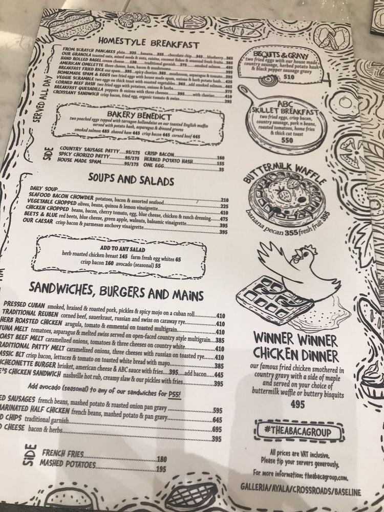 Menu at Abaca Baking Company Baseline Center cafe, Cebu City, 8V7V+7QQ