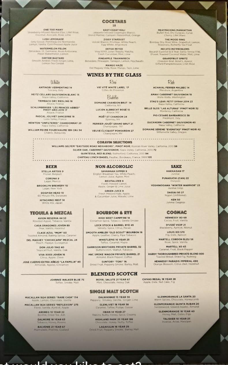 Menu at CATCH restaurant, Las Vegas