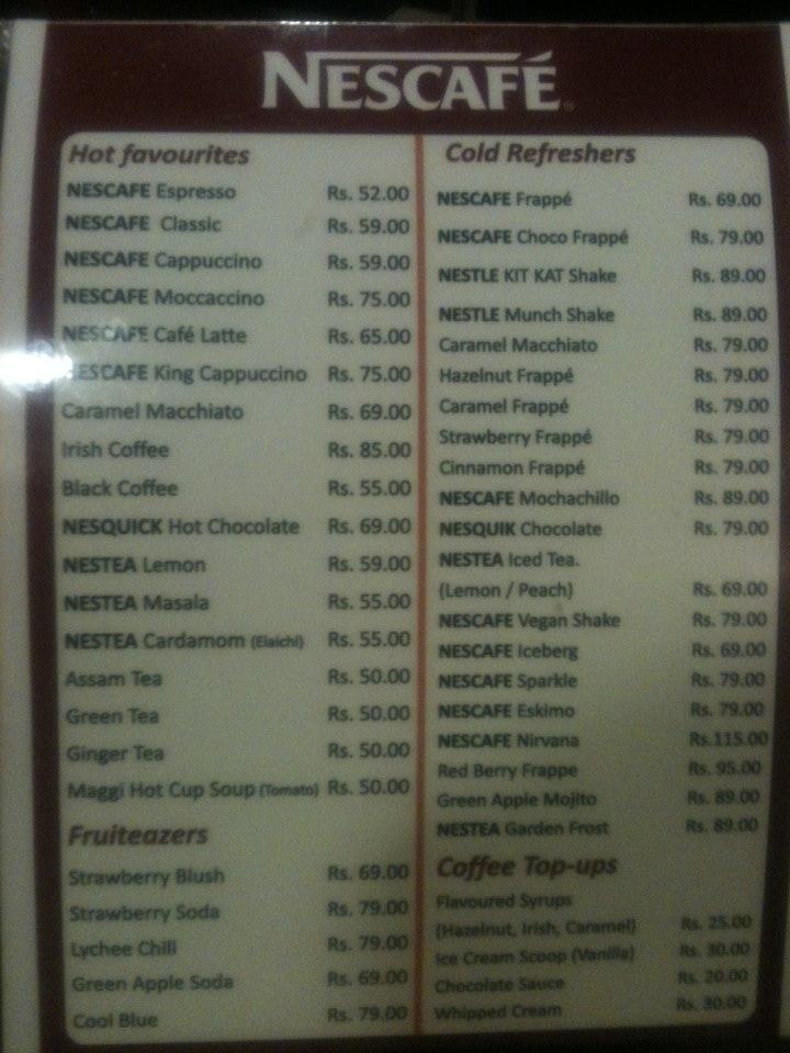 Menu at Illusions Nescafe, Nagpur
