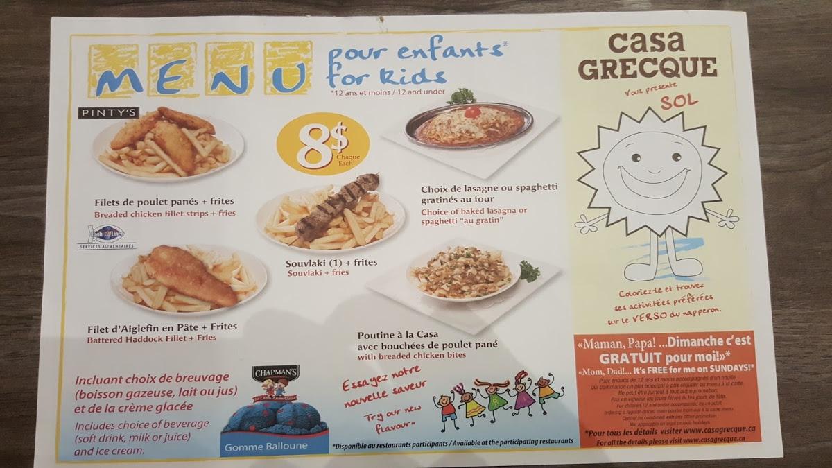 Menu at Casa Grecque restaurant, Blainville