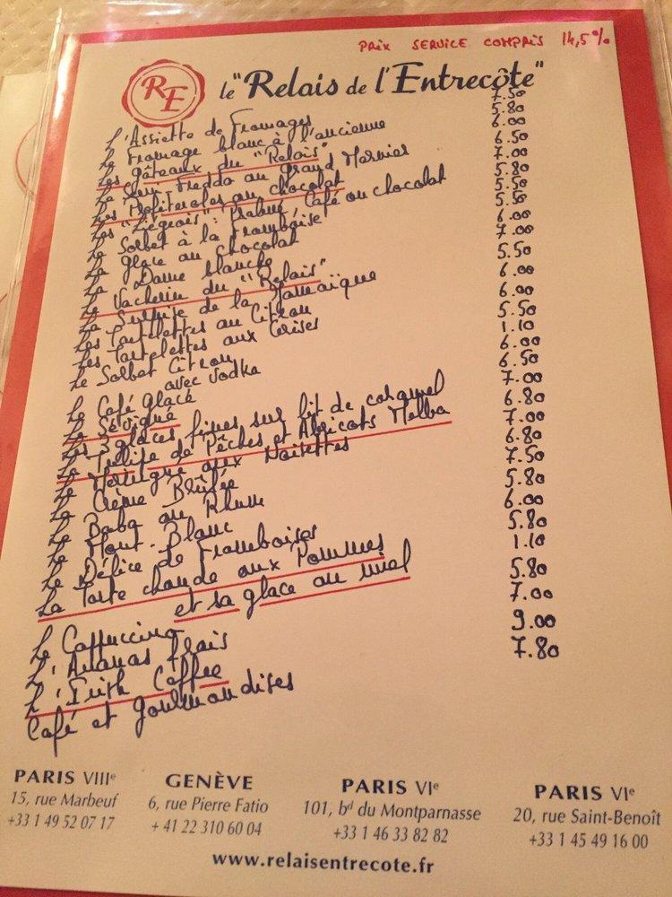 Menu au Le Relais de l