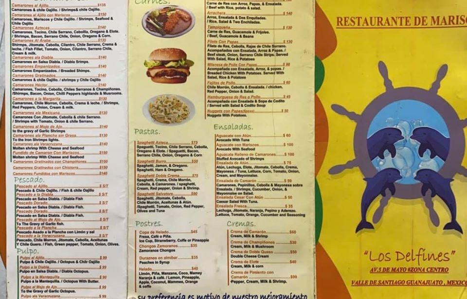 Menu at Mariscos Los Delfines!!! restaurant, Valle de Santiago