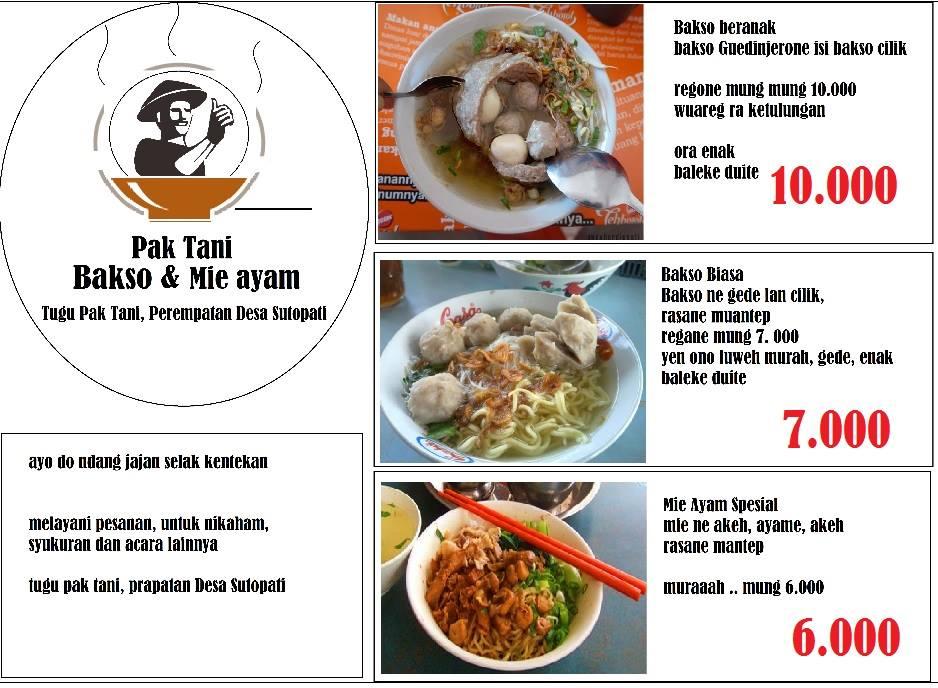 Menu At Pak Tani Bakso Mie Ayam Restaurant Maguwoharjo