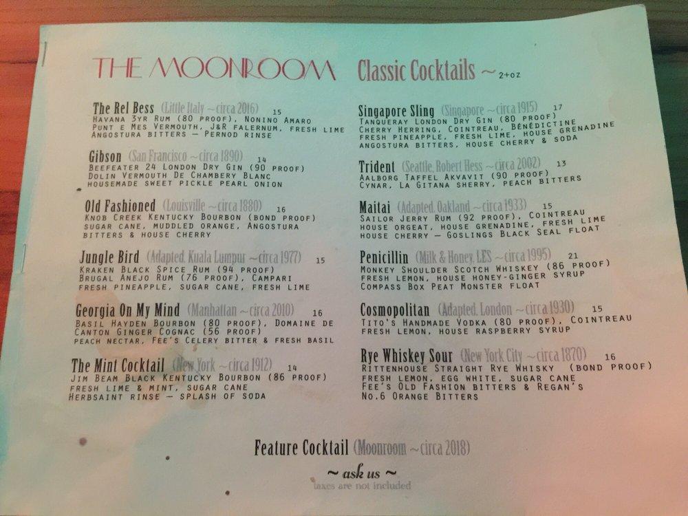 Menu at The Moonroom pub & bar, Ottawa