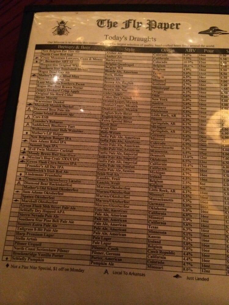 Menu at Flying Saucer Draught Emporium pub & bar, Little Rock