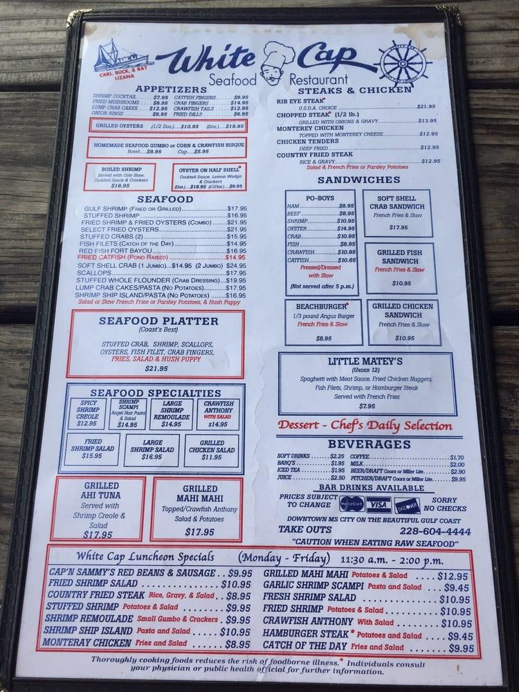 Menu at White Cap Restaurant, Gulfport, 560 Beach Dr