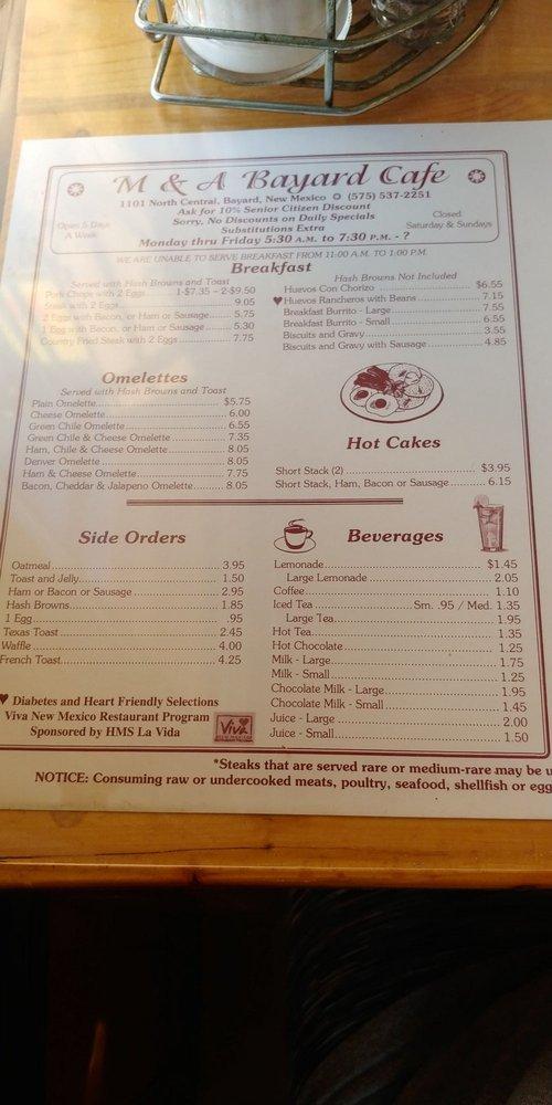 Menu at M & A Bayard Cafe, Bayard