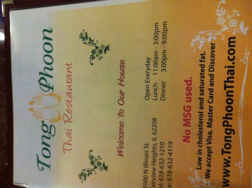 Menu at Tong Phoon Thai Restaurant, Fairview Heights