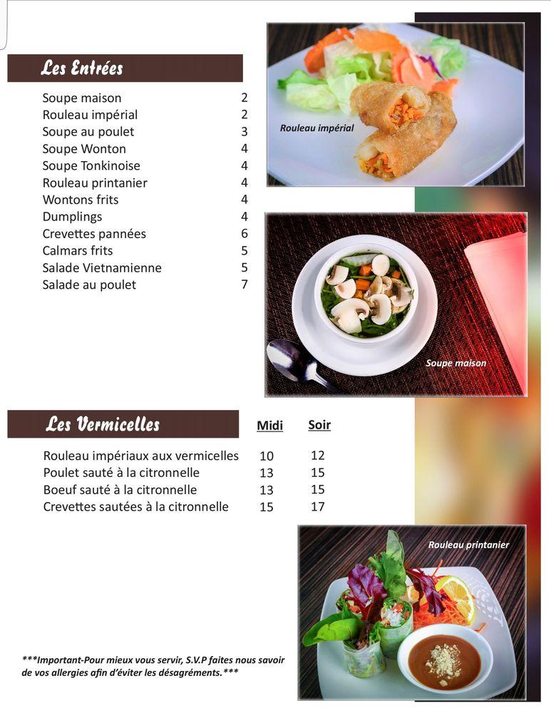 Menu au Chez Lan restaurant, Terrebonne