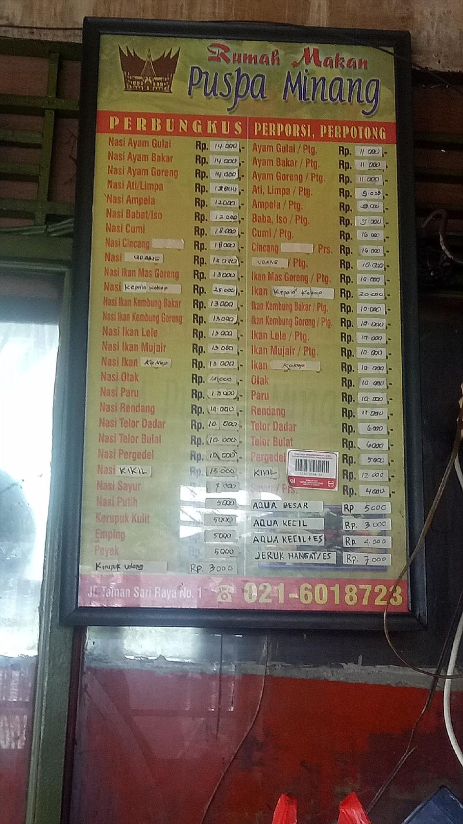 Menu At Rumah Makan Puspa Minang Baru West Jakarta