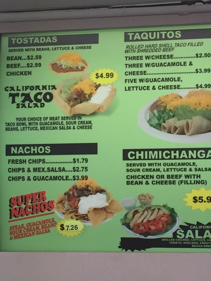 Carta del restaurante California Burrito, Des Moines