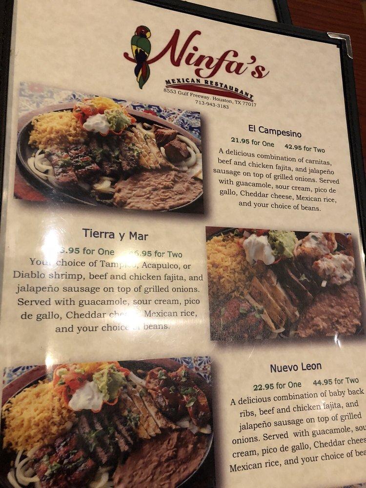 Menu at Ninfa's restaurant, Houston, Gulf Fwy