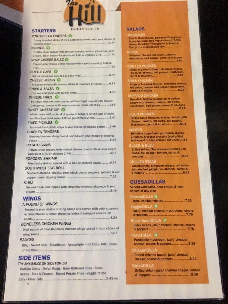 Menu at The Hill Bar and Grill, Knoxville, Forest Ave